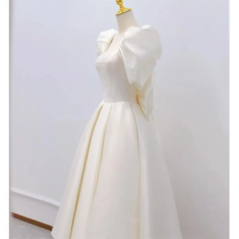 Customized Elegant Back Bow Prom Evening White Midi Guest Dresses Women Summer Sexy Short Puff Sleeve Party Vestido Madrinha De