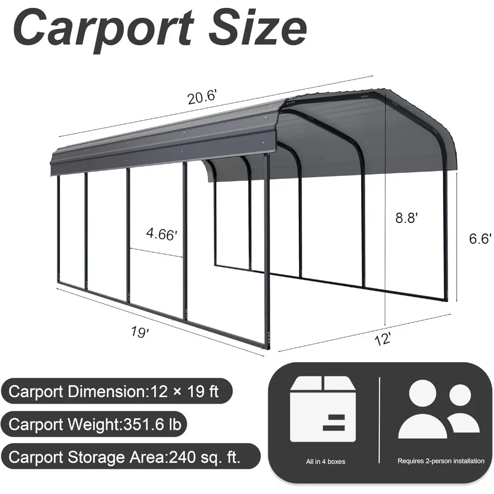 12 ×20 FT Heavy Duty Carport Kit, Metal Garage Carport Canopy with Galvanized Steel Roof & Frame，Car Tent Outdoor Storage Shed