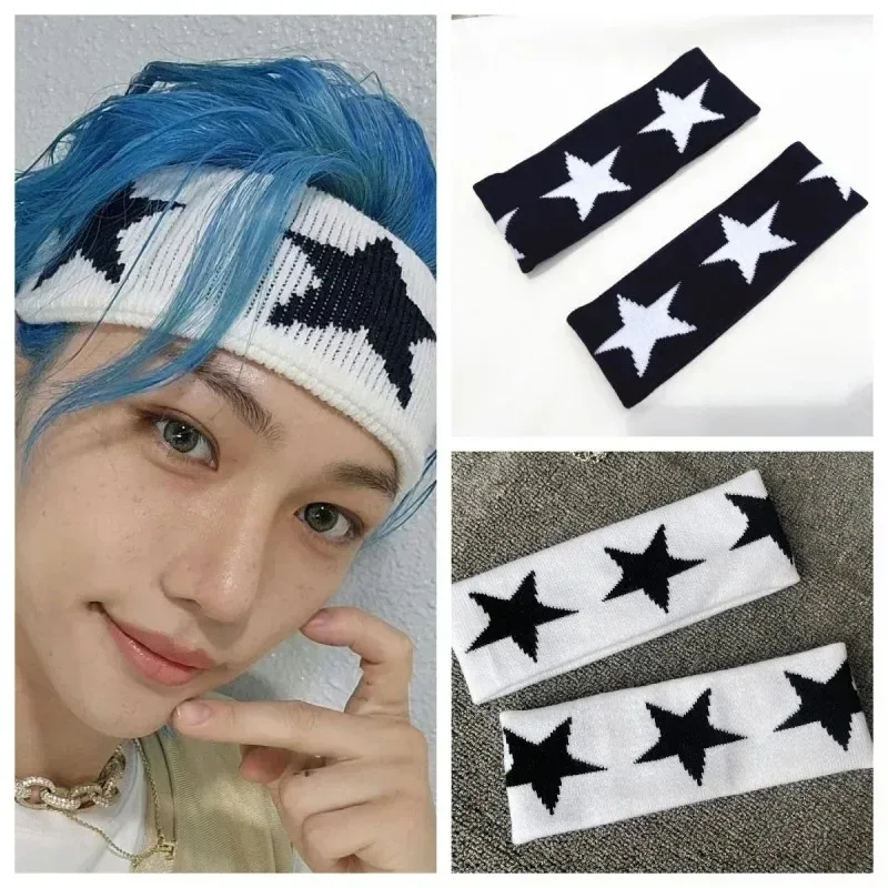 2024 Korean Wave New FELIX Lee Know Same Black and White Pentagram Hair Band Outdoor Sports Accessories Fans Gift