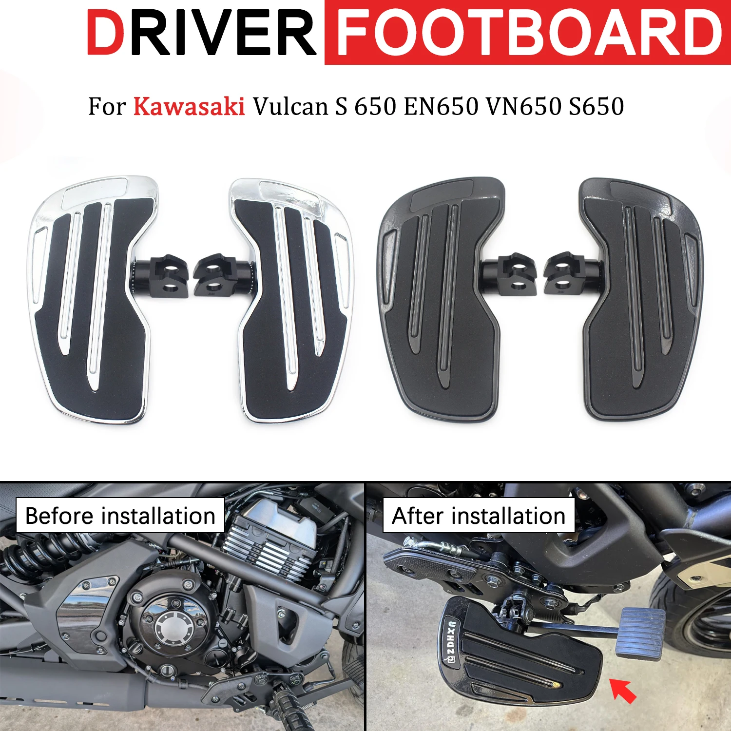 Motorcycle Driver Footboard Rider Front Foot Rest Pedal Wide Footrest For Kawasaki Vulcan S 650 EN650 VN650 S650 2015-2026 2018