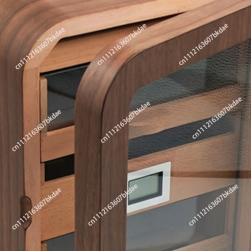 High‑End Black Walnut Curved Cigar Humidor Multi‑Layer Cabinet With Cedar Lining  Household Cigar Storage Furniture For Home