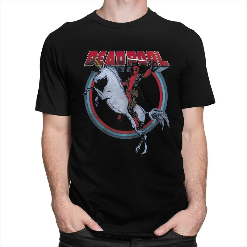 Handsome Deadpool On Horseback T Shirt Men Short Sleeves Soft Cotton T-shirt Leisure Tees Graphic Tshirts