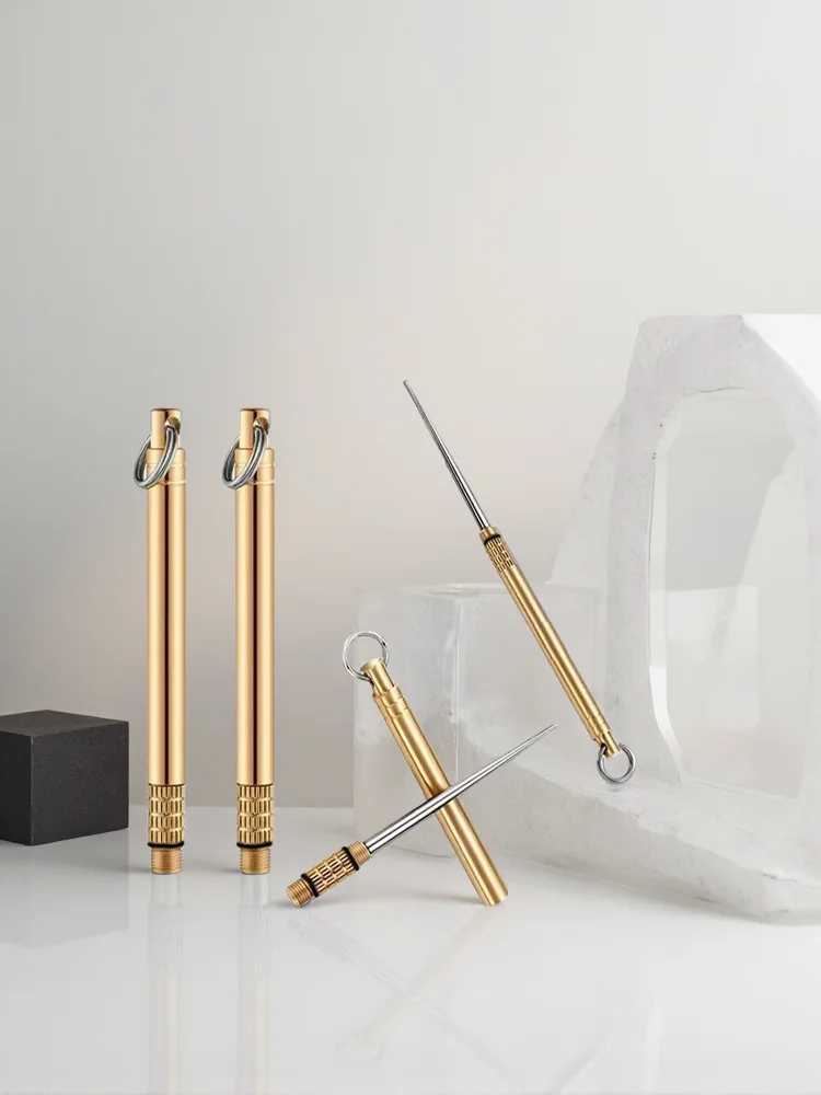 Tytanowy mosiężny metalowy wykałaczka z kółkiem na klucze, do czyszczenia zębów, personalizowany mosiężny wykałaczka, widelec do owoców, tubka na wykałaczki. — 2