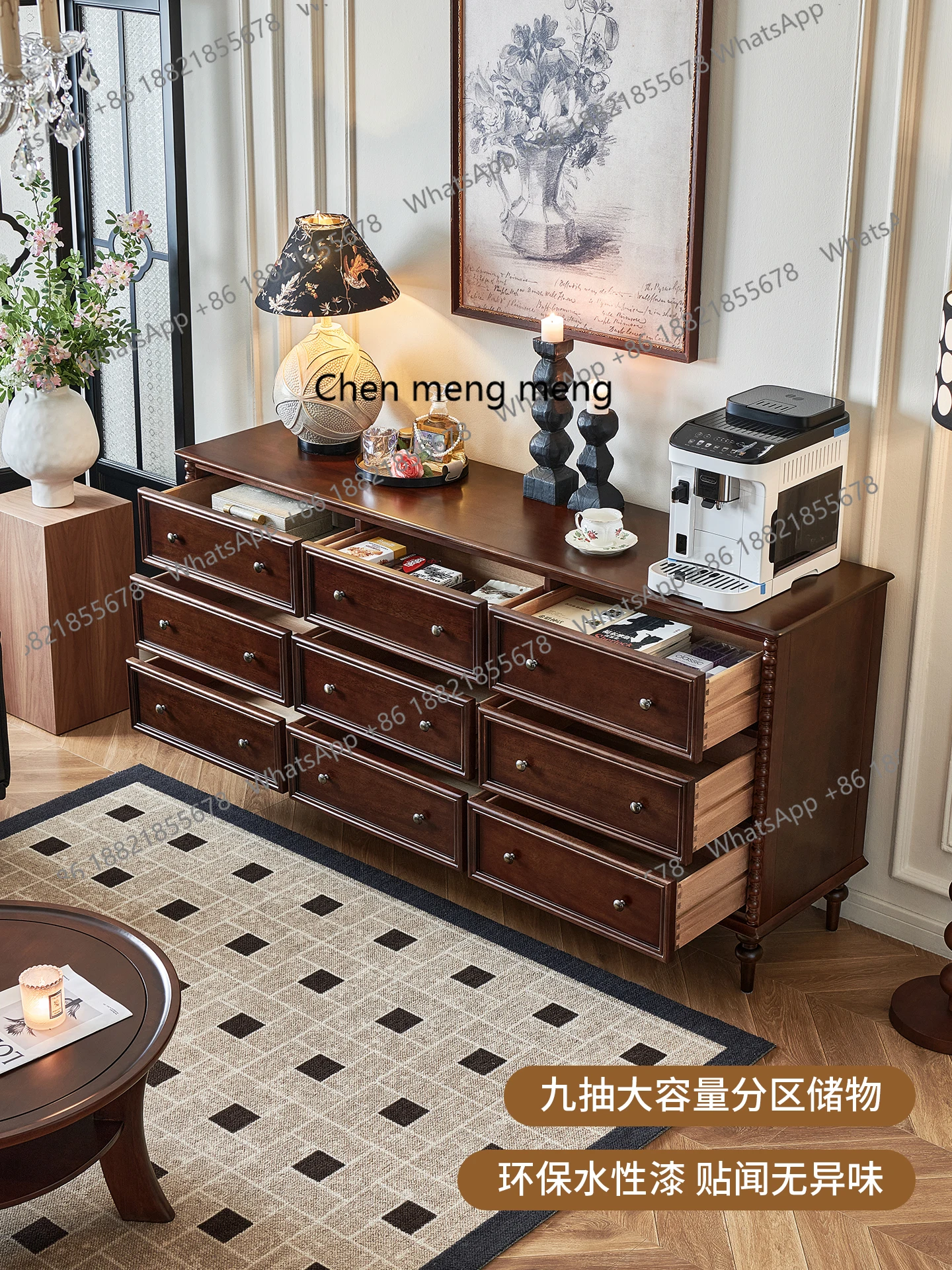 

French antique solid wood nine-chest cabinet living room by wall bucket cabinet bedroom bed household tail retro