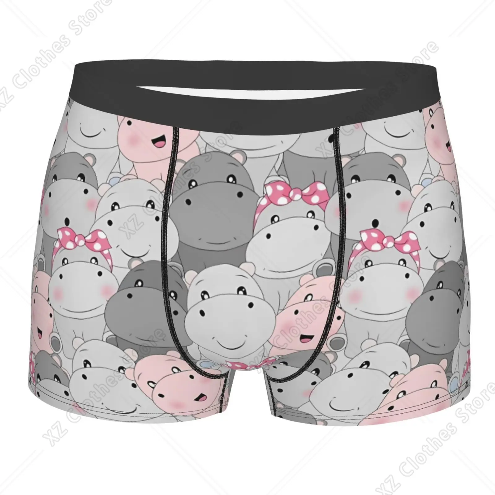 Cute Cartoon Hippopotamus Pattern Print Underwear Men Breathbale Boxer Briefs Shorts Panties Soft Underpants for Homme