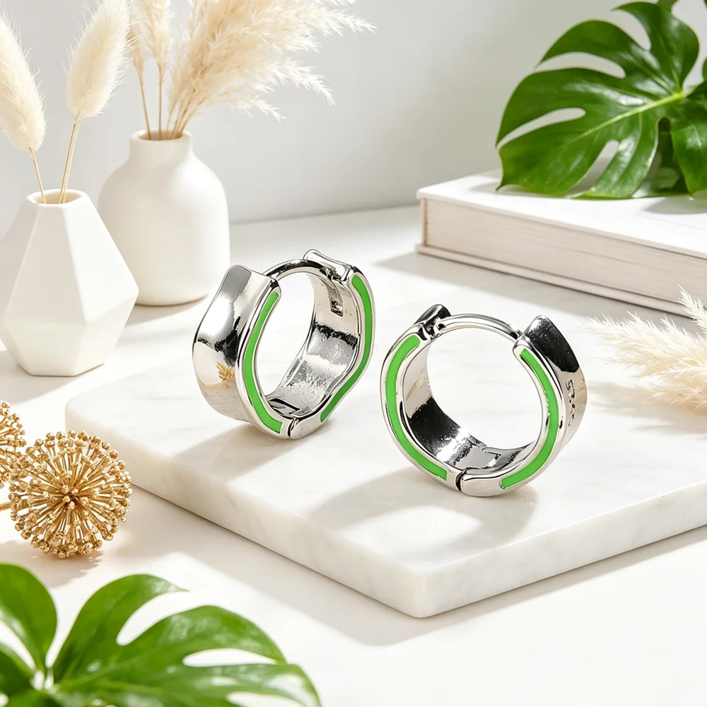 925 Sterling Silver Earrings Newest Style Women Light Green Color Hoops Earrings Fashion Jewelry For Engagement Appointment