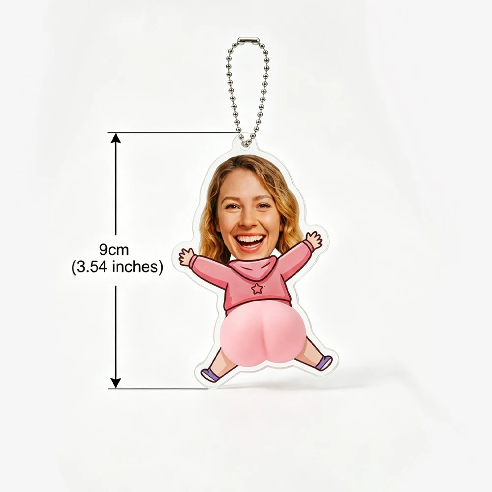 Custom Photo Squishy Butt Fidget Keychain,Acrylic,Funny Pink Hoodie Style,Stress Relief Keyring,Couple Keepsake,Birthday Gift view 2