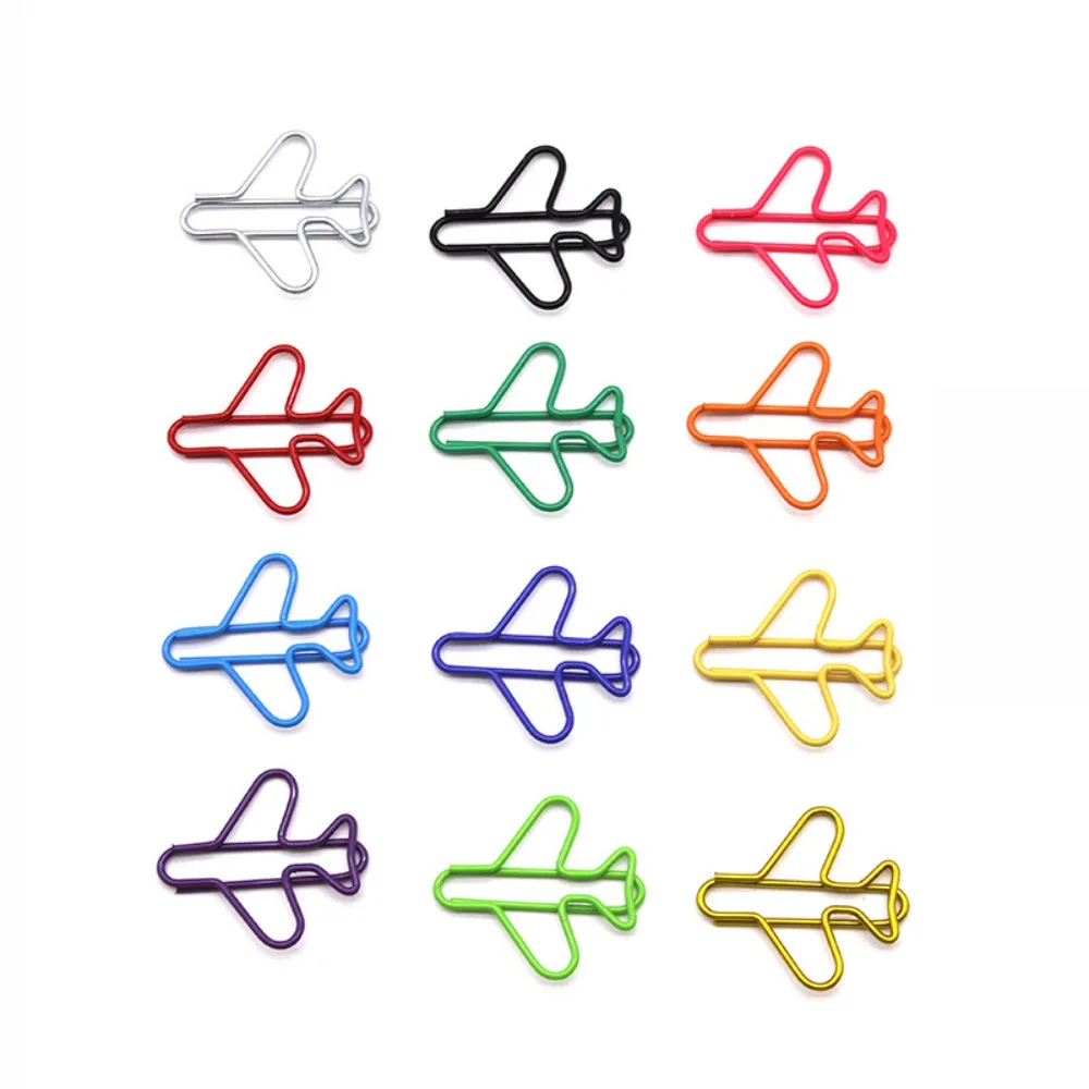 Metal Forma Avião Clipes De Papel De Escritório, Escola Papelaria, Suporte De Clipe De Papel DIY, Suprimentos Artesanais, 2.7x2.5cm, 10Pcs