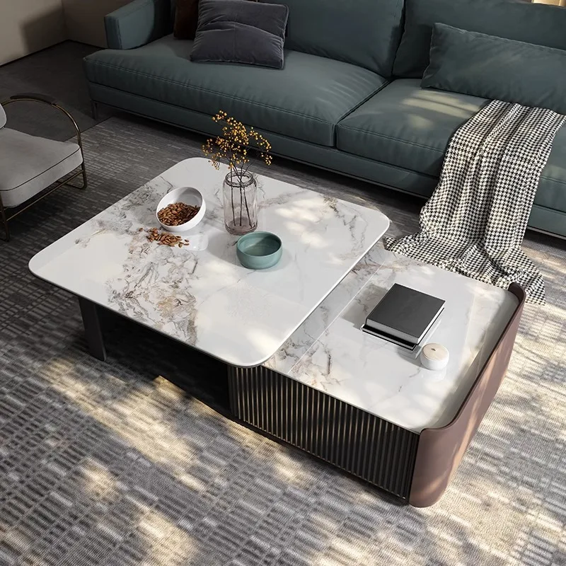 

Coffee table light luxury rock slab coffee table Italian minimalist square size combination with drawer modern premium small