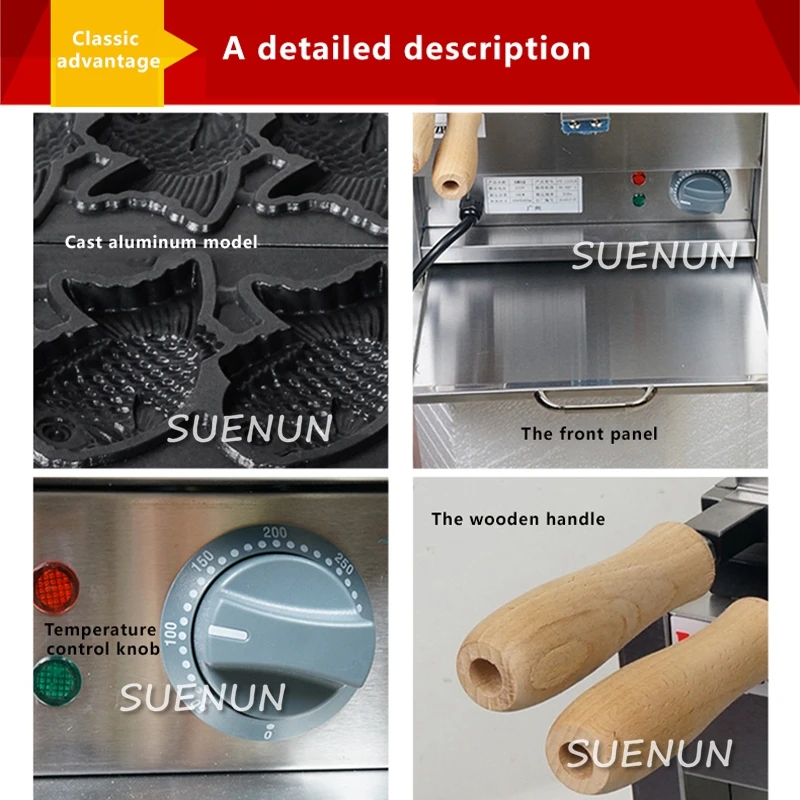 Taiyaki – machine électrique à 3 trous, 220V, 2kw, pour rôtir les petits gâteaux de poisson, snacks