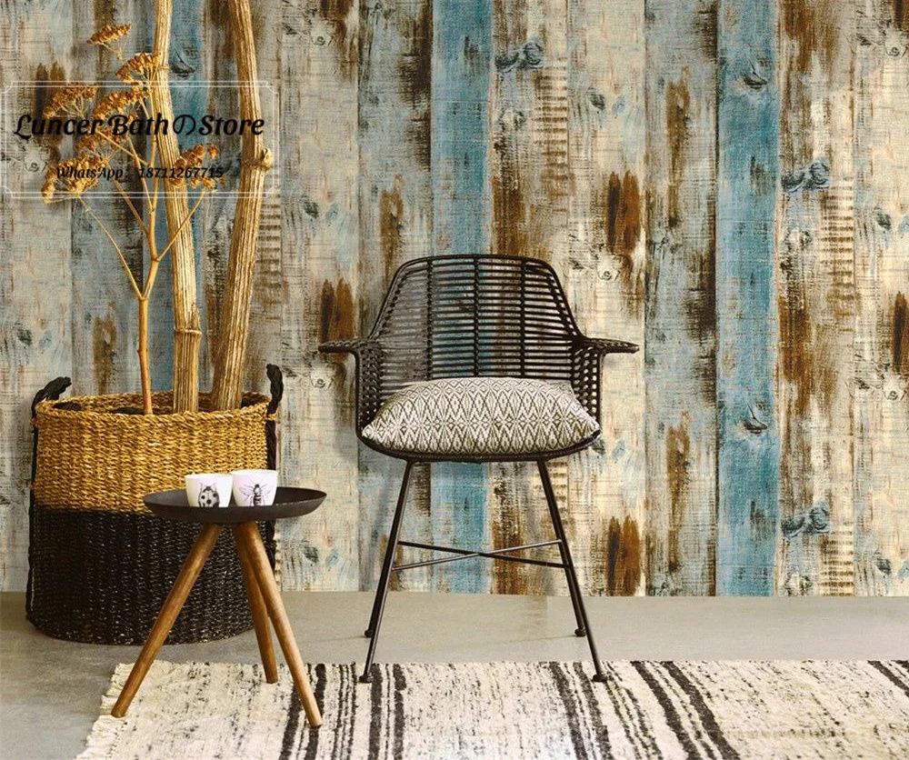 2 Rolls Vintage Self Adhesive Wallpaper, Creative Wood Grain Sticker for Dorm, Barbershop, Clothing Store Background Wall Decor