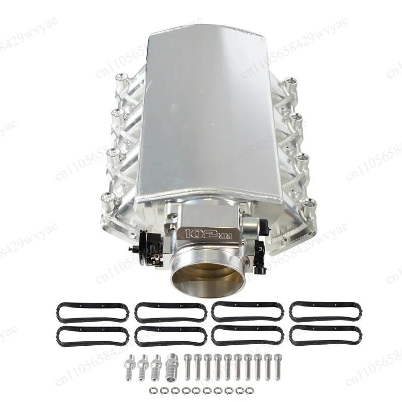 102MM Aluminum Intake Manifold for 6.2L, Black & Silver, Equipped with Throttle Body and Fuel Rails