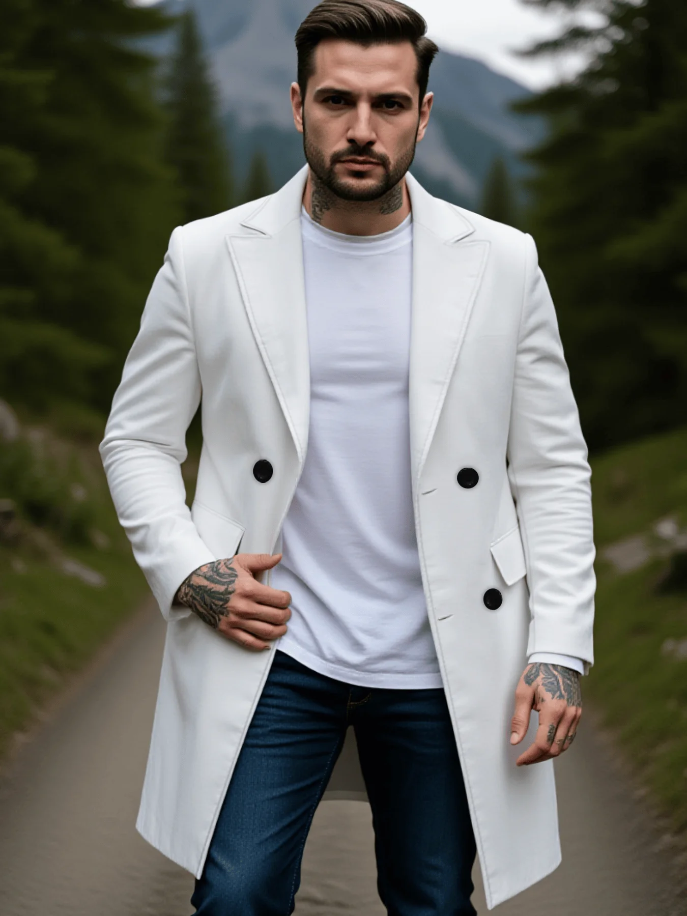 

Warm And Thick OverCoat Wool Blend Men’s Coat Double-Breasted, Fully Lined, Perfect For Early Fall Outdoors Male Jacket Street