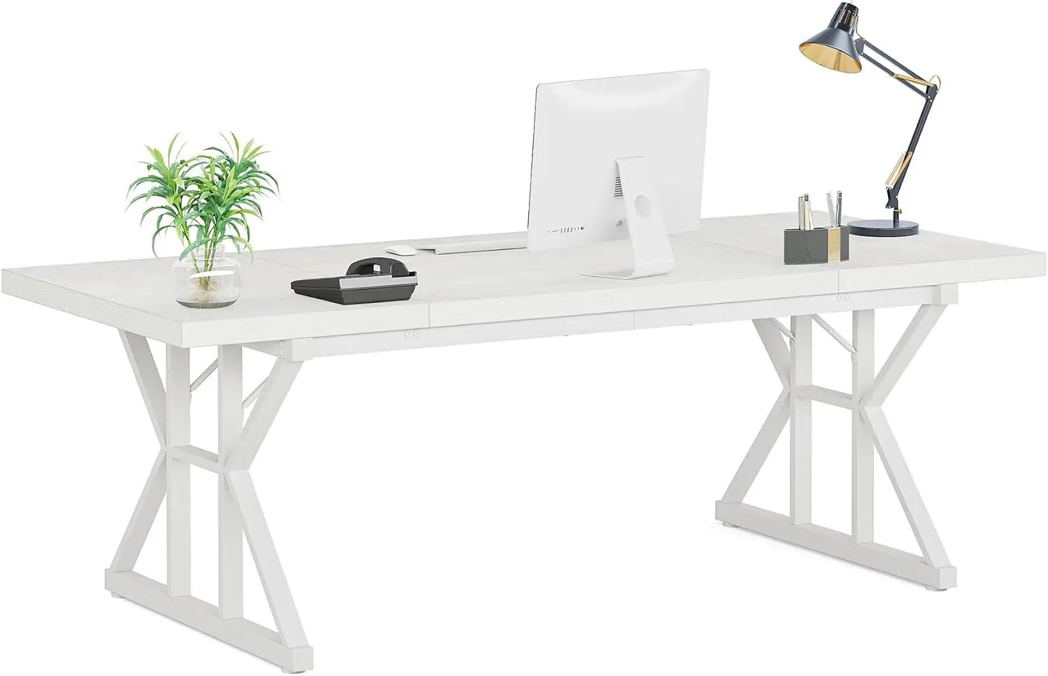 LITTLE TREE 70.8-Inch Large Executive Desk, Extra Long Computer Office Desk Workstation, Modern Simple Style Laptop Table, S