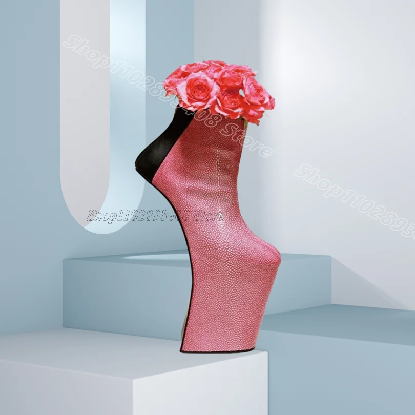 

Bicolor Rhinestone Decor Boots Strange Style Heels Spring Platform Design for Women Party Dress Short Boots Zapatos Para Mujere