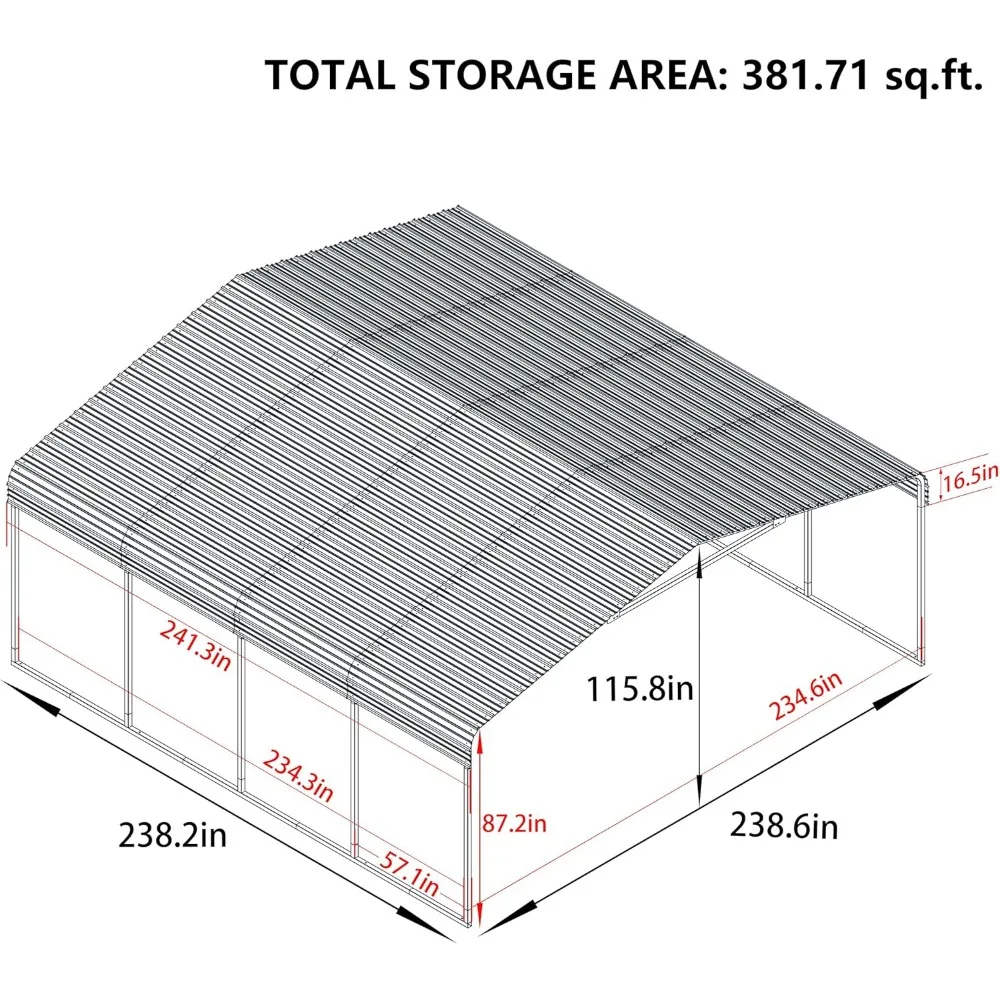 Posto auto in metallo, porte per auto 20x20 resistenti per la neve, carport con struttura di assemblaggio innovativa, riparo per garage in metallo, tettoie