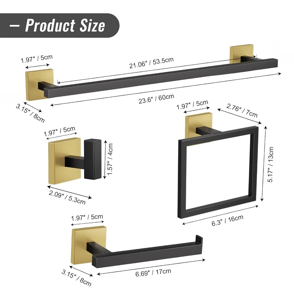 مجموعة أدوات المناشف باللونين الأسود والذهبي مكونة من 10 قطع، ملحقات أجهزة الحمام المصنوعة من الفولاذ المقاوم للصدأ، لمسة نهائية SUS304 ممتازة، ديكور حمام أنيق #6