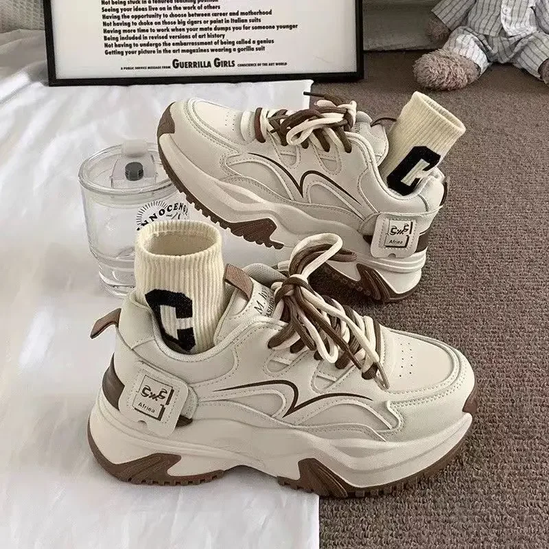 

Trending Women Dad Shoes Soft Bottom Sneakers Student Campus Casual Versatile Height Boost Platform Shoes