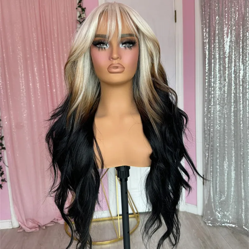 Sale Black Blonde Highlight Wig 13x4 Body Wave Synthetic Lace Frontal Wig Futura High Heat Preplucked Wigs Lady Natural Looking