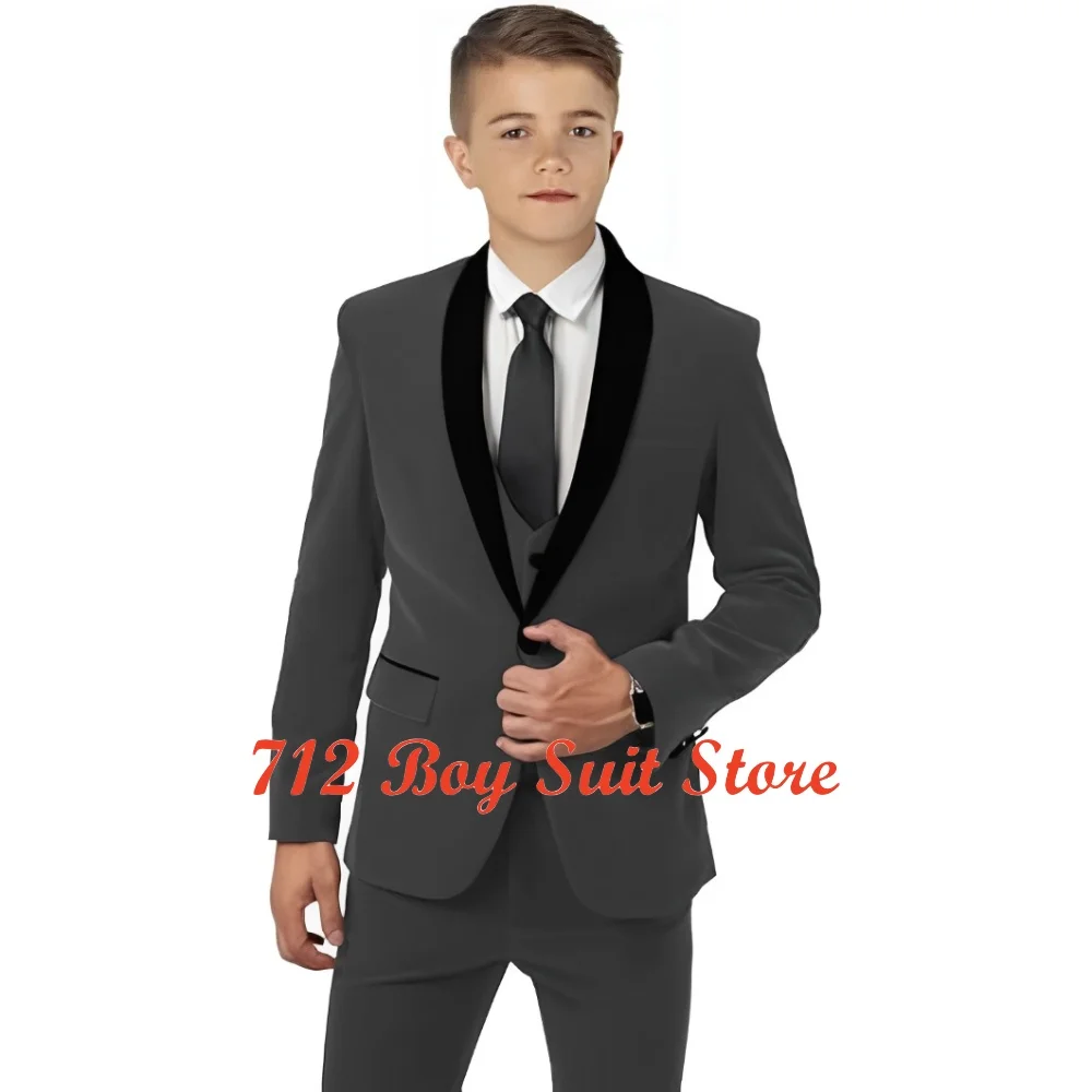 Velvet Boys 3 Piece Suit Fashion Jacket Pants Vest Shawl Collar Blazer 2-16 Years Kids Wedding Tuxedo Clothes