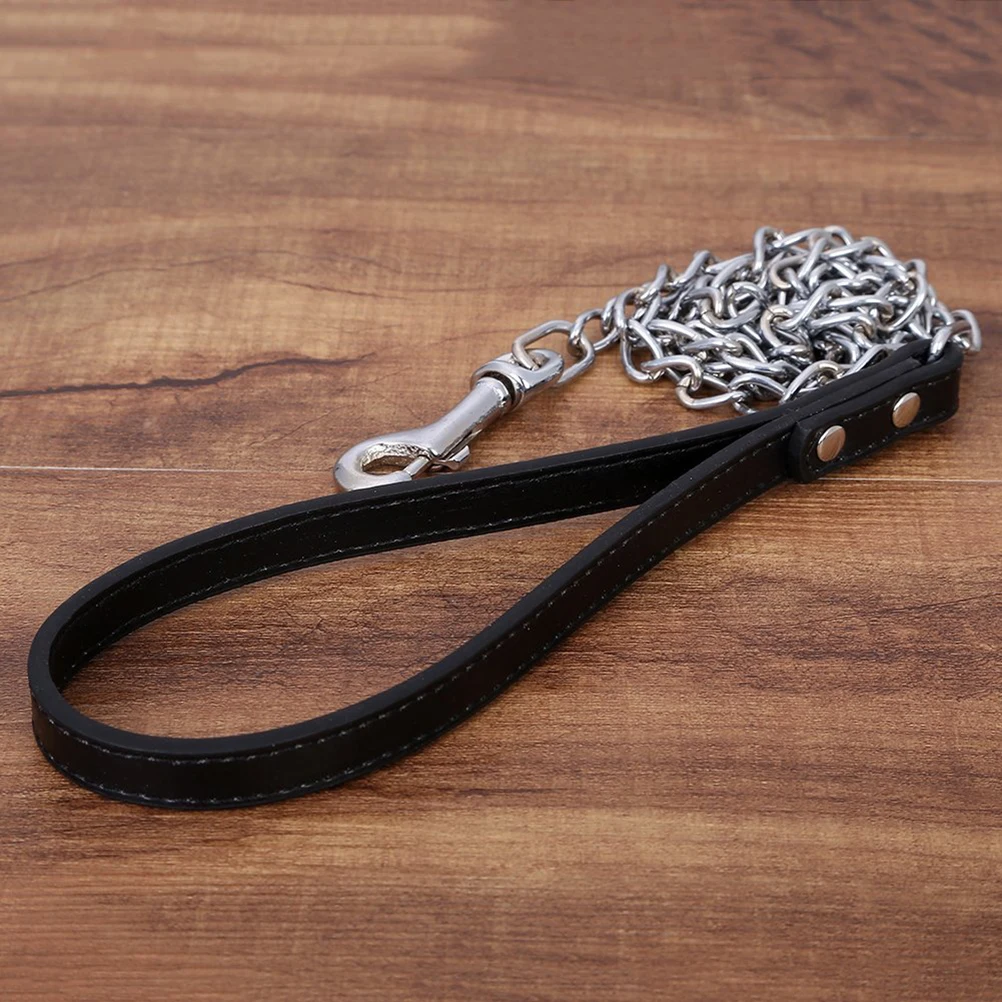 

120Cm Metal Dog Cat Puppy Leash Pet Pu Lead Collar Alloy Buckle D-Ring Comfort Handle Durable Hard Metal Black Silver 120*1.8Cm