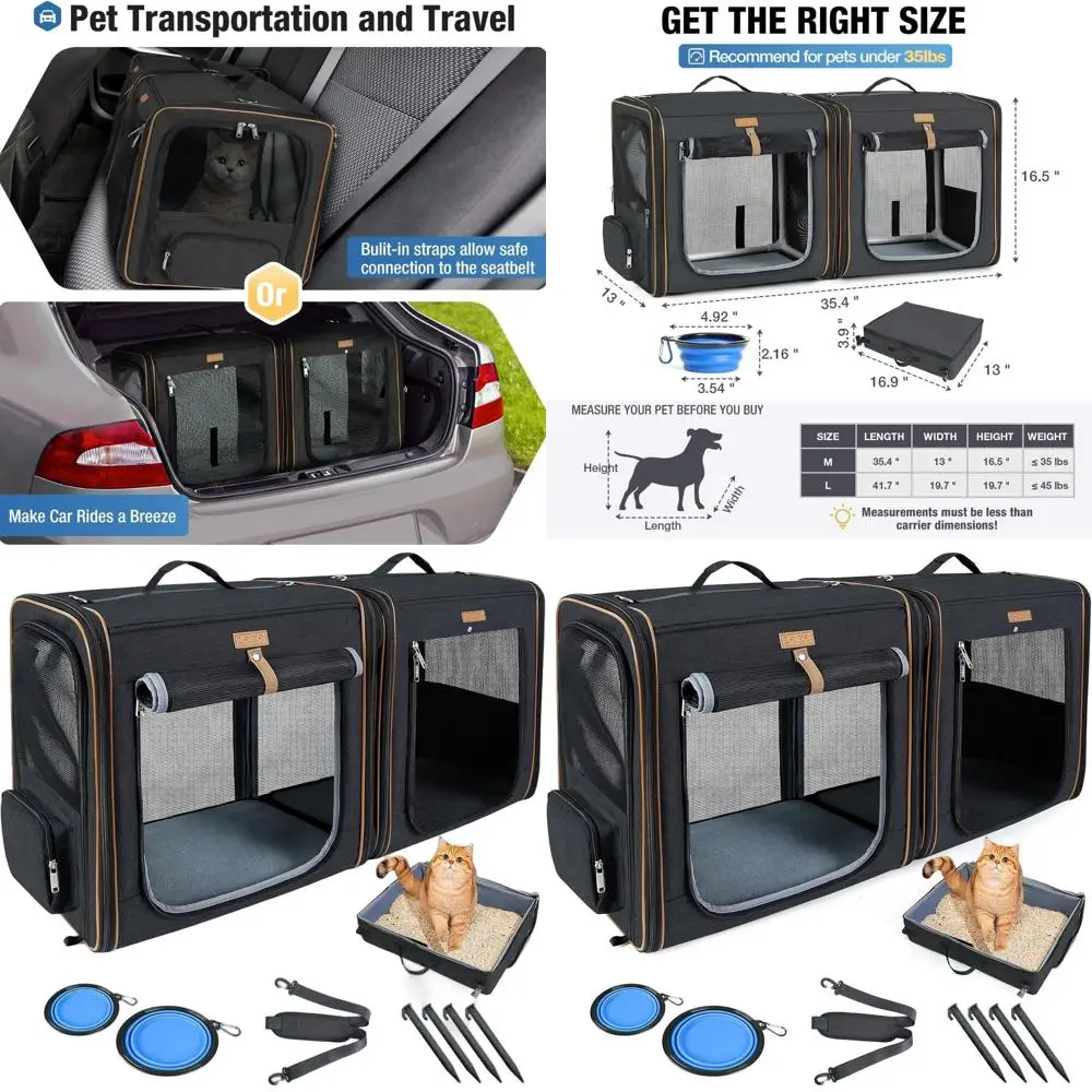 

Large 2-in-1 Black Cat Travel Carrier with Litter Box, 17.7 x 16.5 x 13, Suitable for Long-Distance Moves