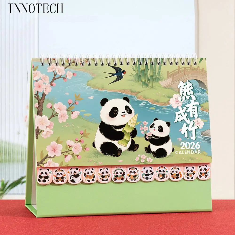 

Chinese Style 2026 Desk Calendar Coil Binding Horse/Panda Monthly Planner Month Date Display Cartoon Horse Year Calendar