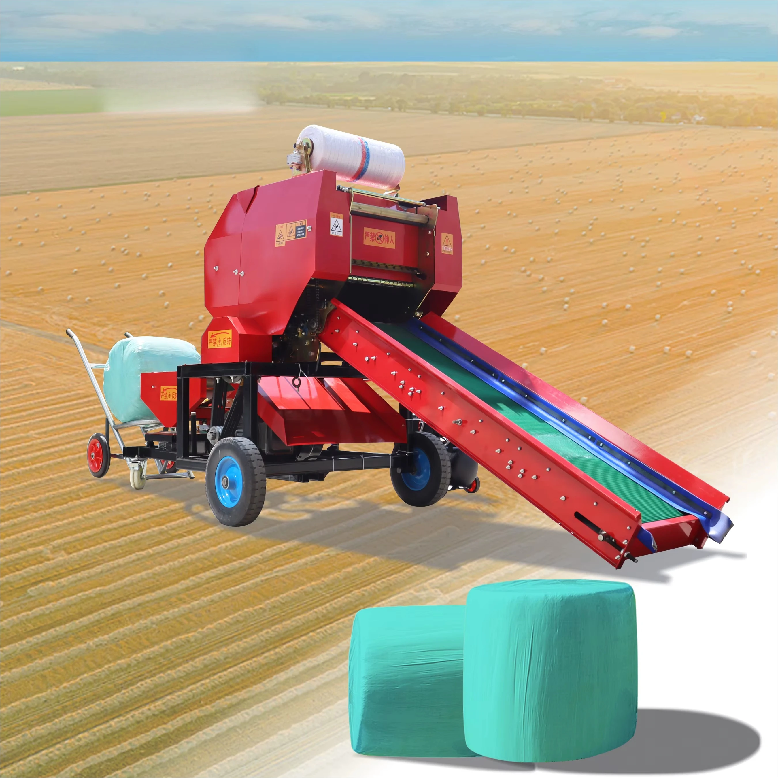 Compact Silage Baler Wrapping Machine Easy Maintenance Round Bale Forage Pack Machinery For Livestock Breeding Farm