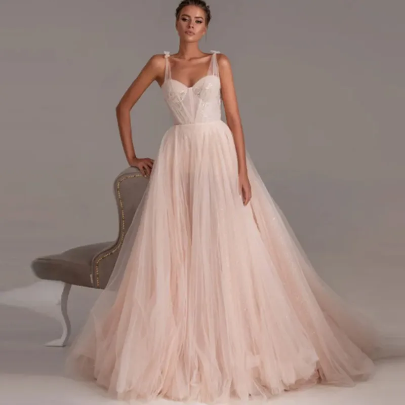 Exquisite Pink A-Line Prom Dresse Organza Appliques Sweetheart Evening Dress Spaghetti Strap Lace Up Floor-Length Customized