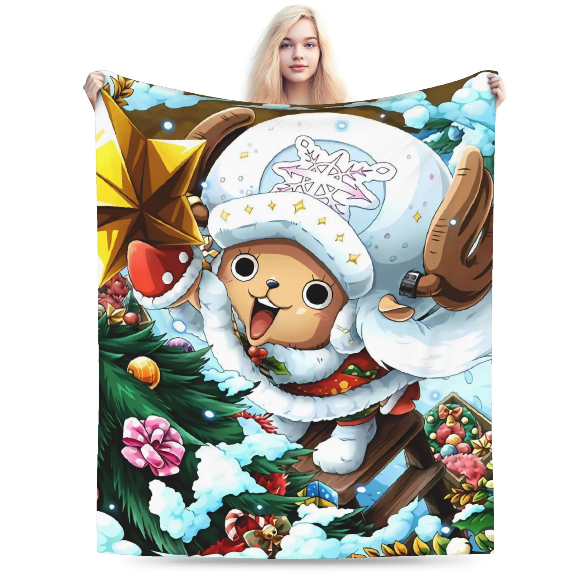 

Warm BlanketKids Adult Camping Tony Chopper Throw Blanket Christmas Anime Flannel Bedspread For Couch Chair Graphic Sofa Cover