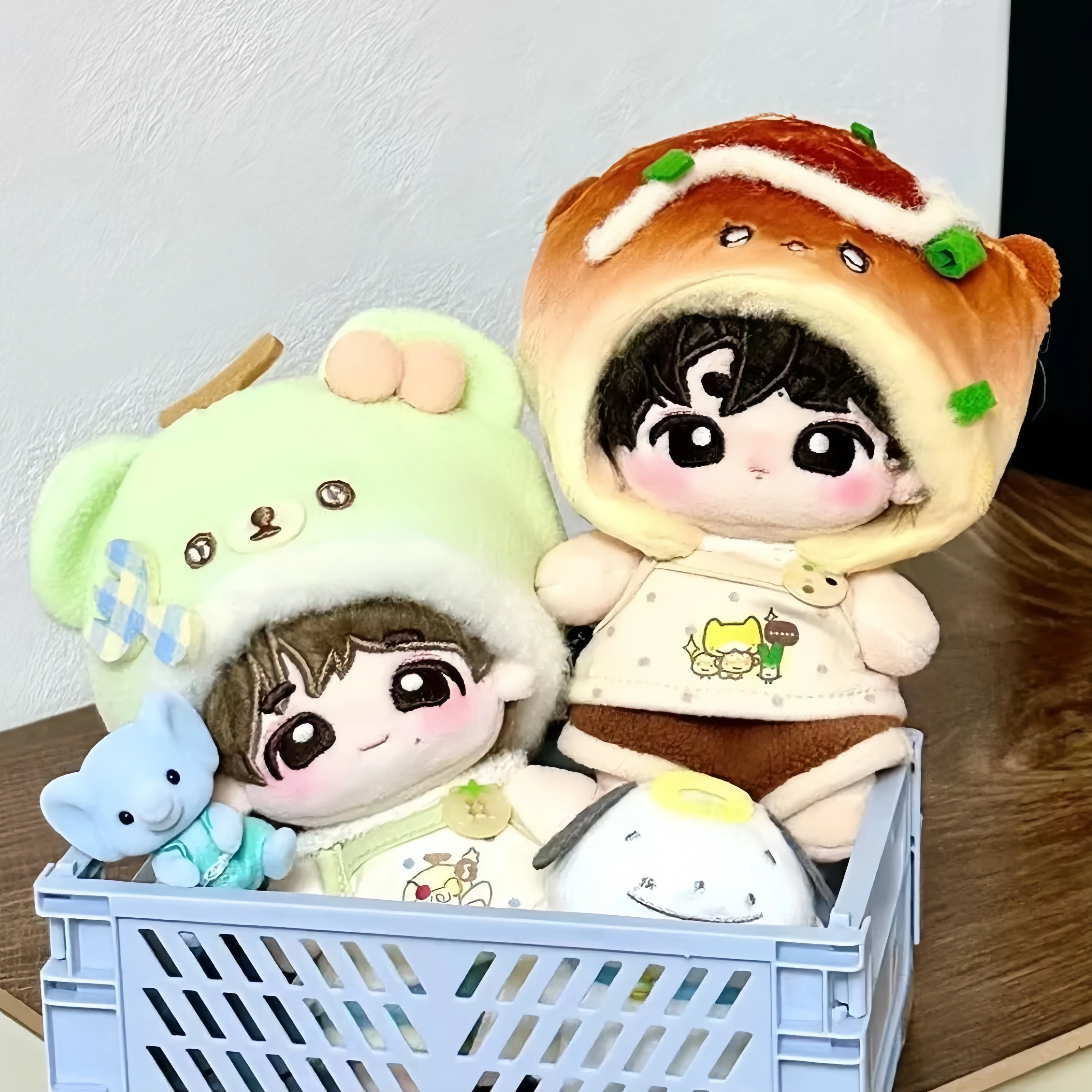 Food Theme Clothes Accessories for 10cm Plushie, Kawaii Scallion Bun & Melon Soda Costume, for Anime Kpop Merch Shooting Decor