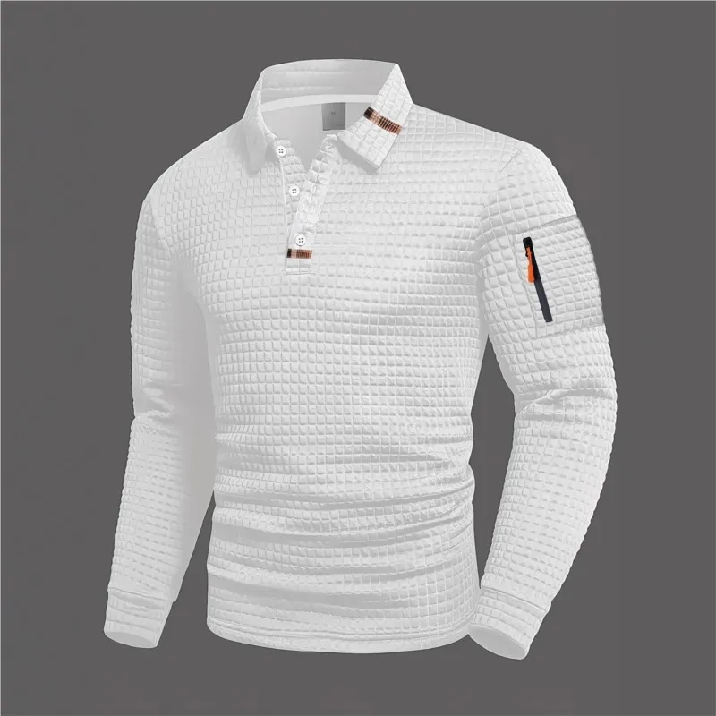 

Fashion Autumn-Winter Men's Polo shirt New Casual Men's Checkerboard Zip up arm design Mens long sleeved sports Polo shirt K Pop