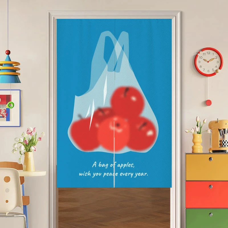 VIKAMA Cartoon Red Apple Noren Door Curtain Colorful Fruit Art Print Polyester Partition Curtain For Entryway Home Decor