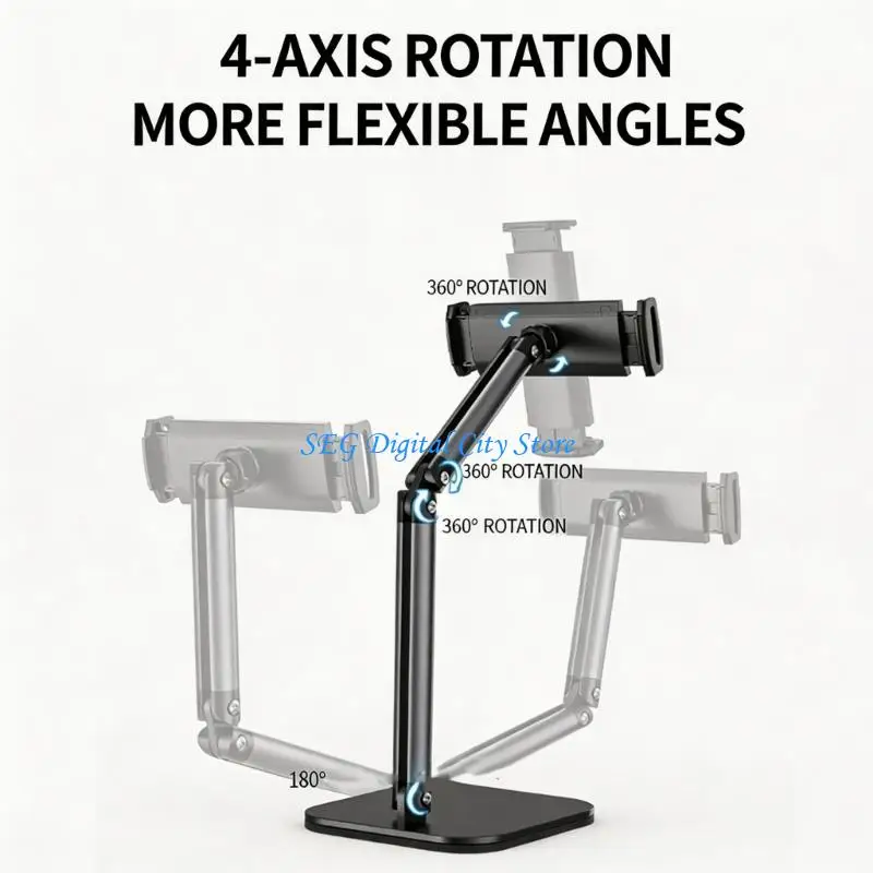 U75B Heavy Duty Metal Arm Tablets Mount Clamp For 4.7-13Inch Screens Rotatable Base 3