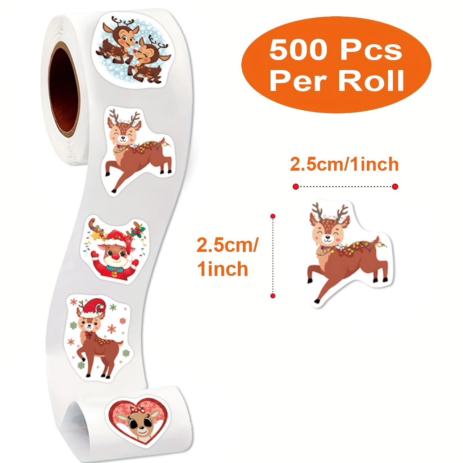 500Pcs/Roll Heterotypic Christmas Elks Reindeers Stickers 10 Designs 2.5cm/1.0\'\' Beautiful Merry Christmas Decals Diy Adorn Gift