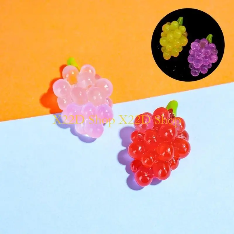 X22D 10Pieces Glowing Grapes Fruit Figurine Resin Grapes Beads for Jewelry Making Craft Project Glowing Grapes Miniatures