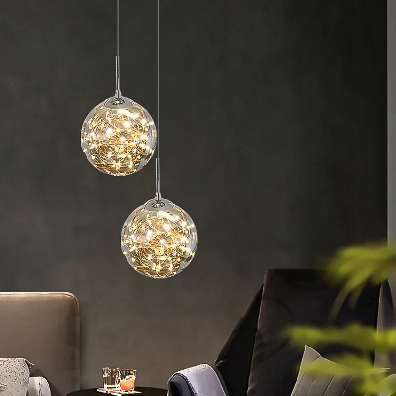 

Modern LED Nordic Wedding Atmosphere Starry Glass Ball Home Living Room Ceiling Decoration Pendant Light