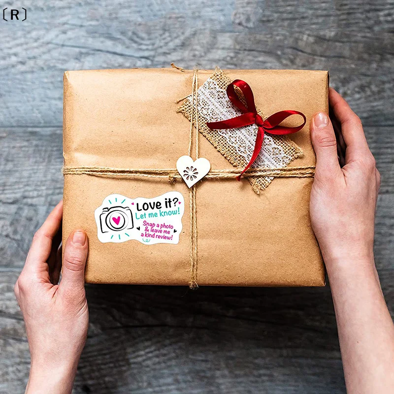 〔R〕500Pcs Love It Let Me Know Sticker Cute Camera Design 16 Inch Thank You For Bakeries Handmade Small Business Packaging