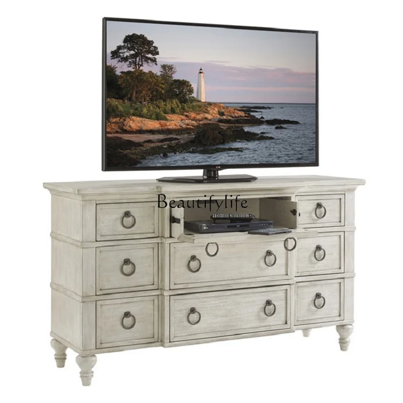 

*American retro solid wood 9 chest cabinet, bedroom storage drawer TV cabinet, old and multi-purpose