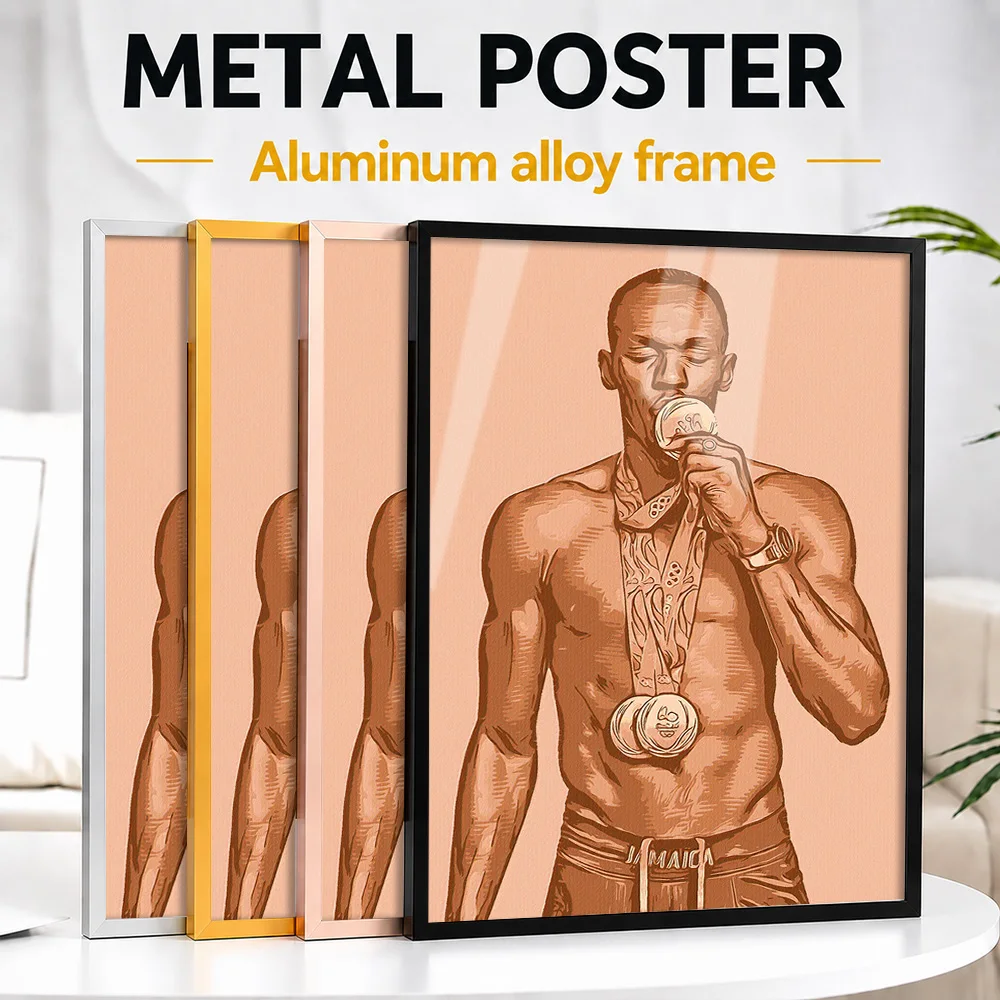Usain Bolt Jamaican Sprint Metal Poster With Aluminum Alloy Frame Personalized Photo Minimalist Sport Style Wall Art For Study
