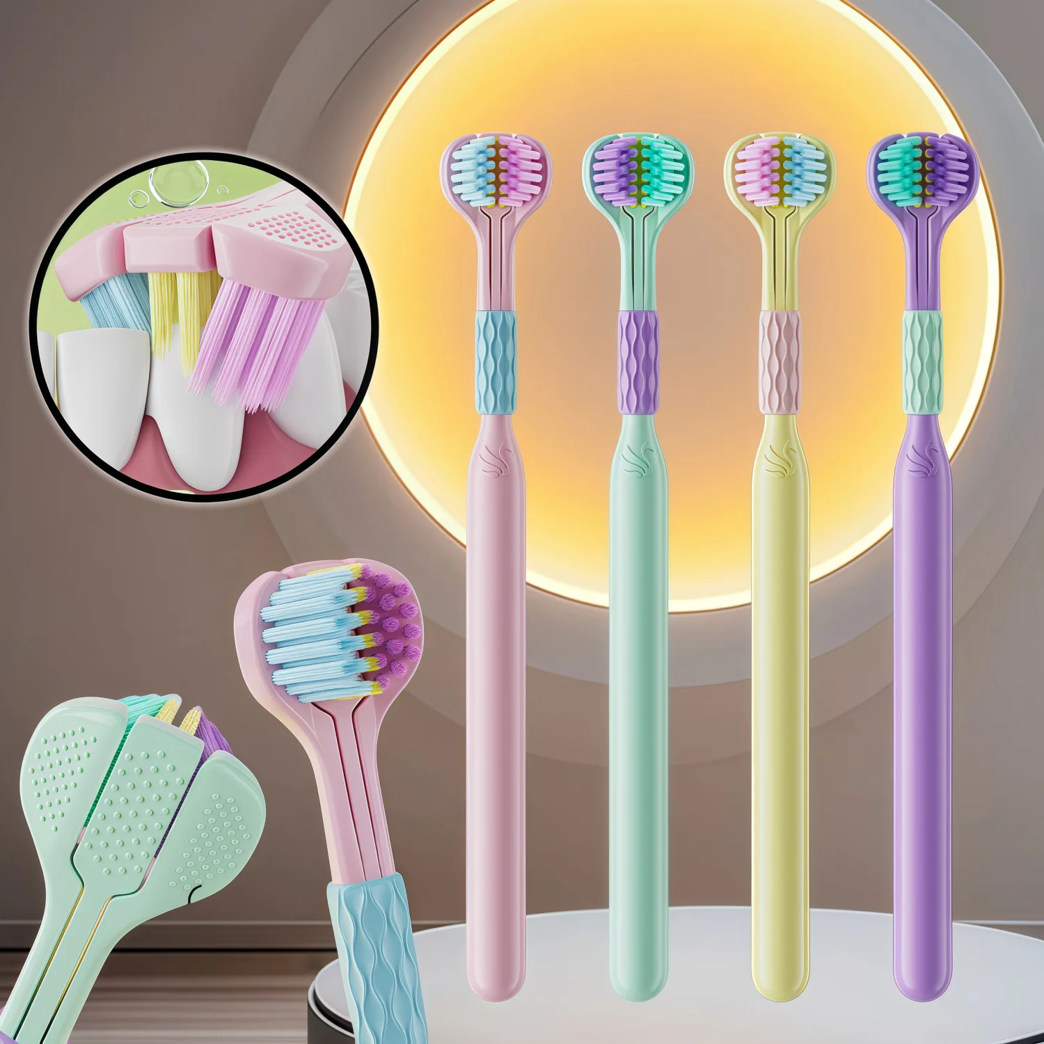 9/5/3 pieces of randomly colored three-sided wrapped toothbrushes for 360-degree deep teeth cleaning, with a tongue scraper on the back, medium-soft bristles to protect gums, multiple individual packages for cleanliness and hygiene, essential for business trips and travel, suitable for home, hotels, large venues, and holiday gatherings