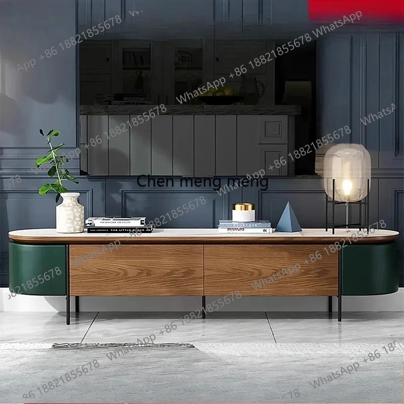 

Vintage Style Rock Slab TV Cabinet Living Room Solid Wood Floor Cabinet Italian Light Luxury