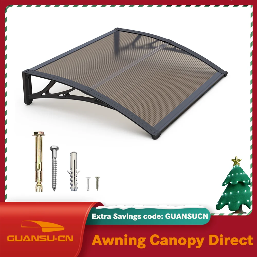 GUANSU-CN Window Door Awning Polycarbonate Cover Patio Door Ultraviolet Ray Rain/Snow/Sun Protection Black Brackets