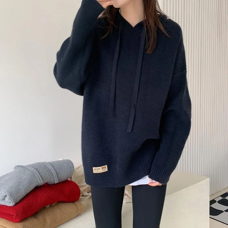 

Женская вязаная толстовка больших размеров с длинным рукавом, весна-осень, свободный крой, базовый слой, повседневная одежда, прямой крой