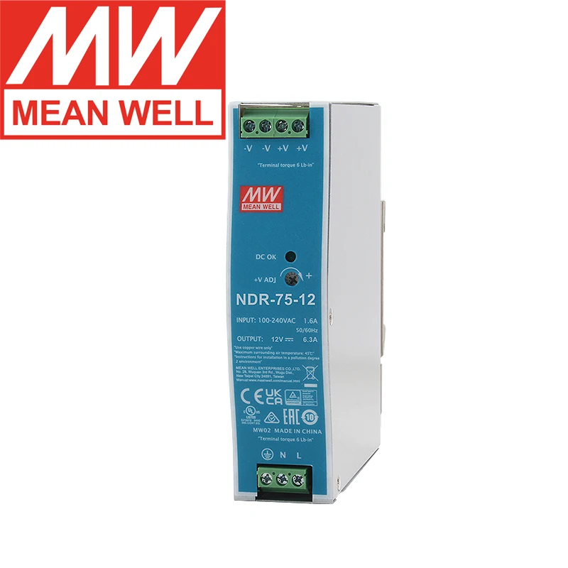 Mean Well NDR-75 12V 24VDC Single Output Switching Power Supply 75W Meanwell Din Rail SMPS