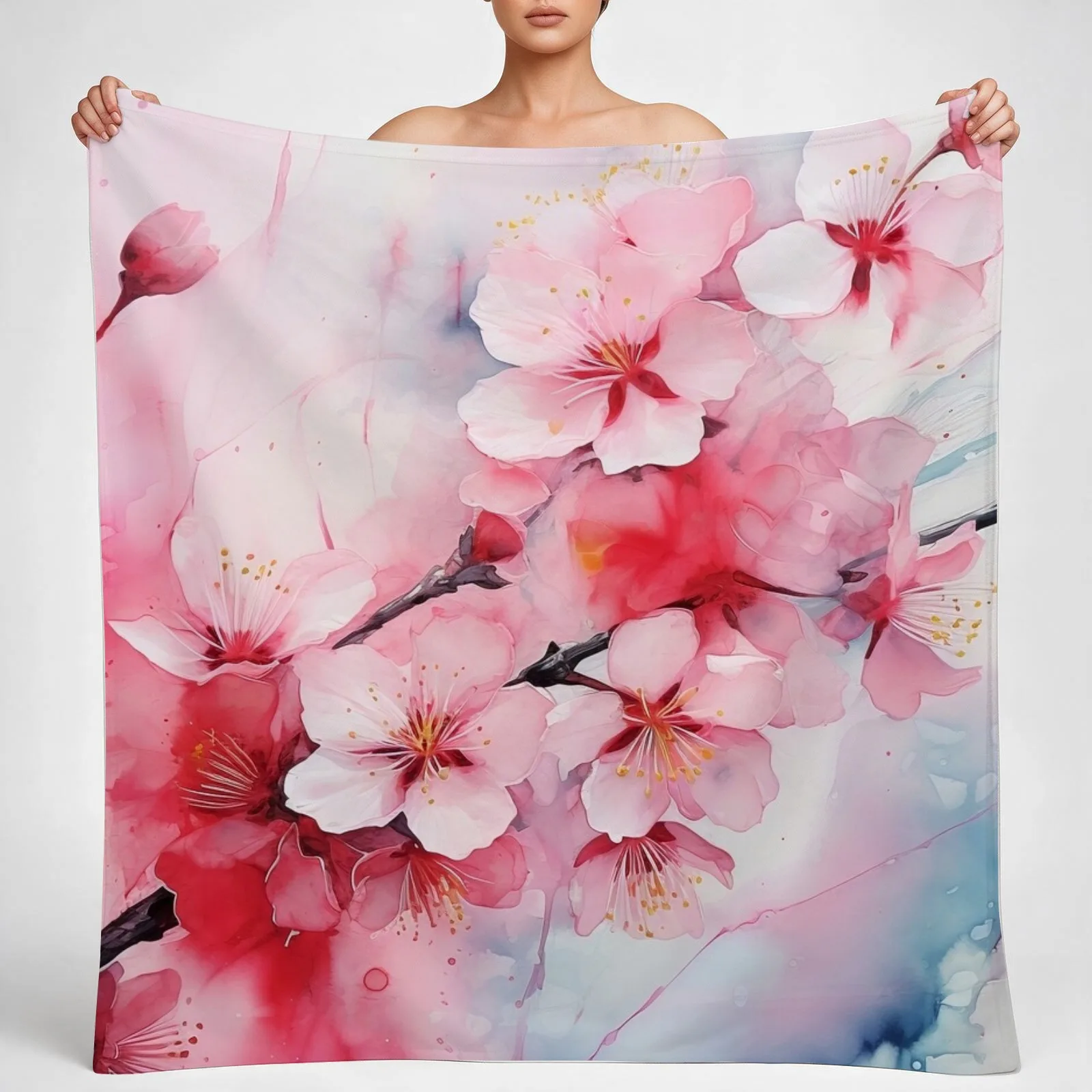 Sakura Reverie: Abstract Watercolor Art for Floral Enthusiasts Throw Blanket couch cozy soft plush fuzzy picnic outdoor blanket