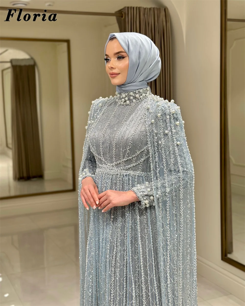 

Arabic Beaded A Line Prom Dresses Elegant Cape Long Sleeves Evening Dress Vestidos De Cóctel Customized Wedding Party Gowns 2026