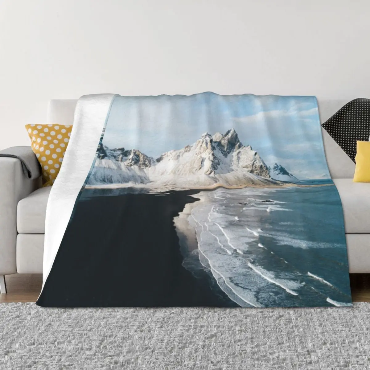 

Iceland beach at sunset - Landscape Photography Throw Blanket Sleeping Bag Decorative Throw valentine gift ideas Blankets