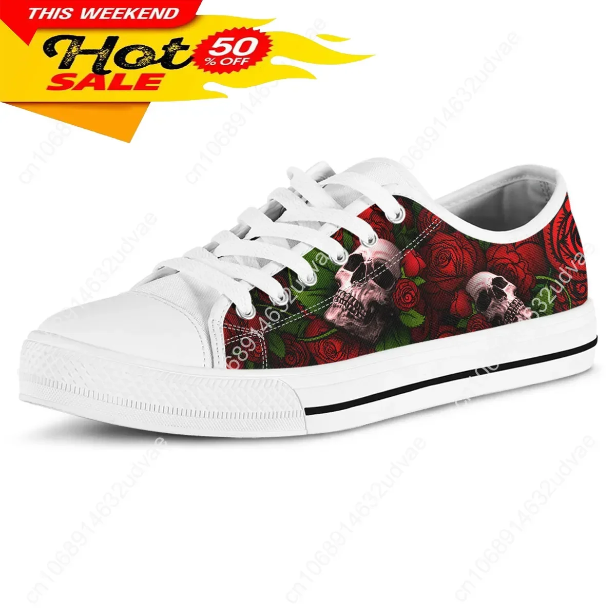 Baskets gothiques en toile pour femmes, chaussures plates vintage, impression tête de mort et rose en 3D, design de marque