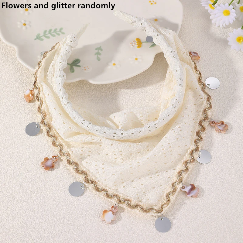 1/2pcs French Vintage Hollow Flower Headband – Lace Floral Hair Wrap for Boho Style. - view 5